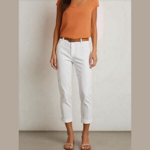 Harve Benard Capri Pants Womens 12 White Linen Dress High Rise Cuffed Casual